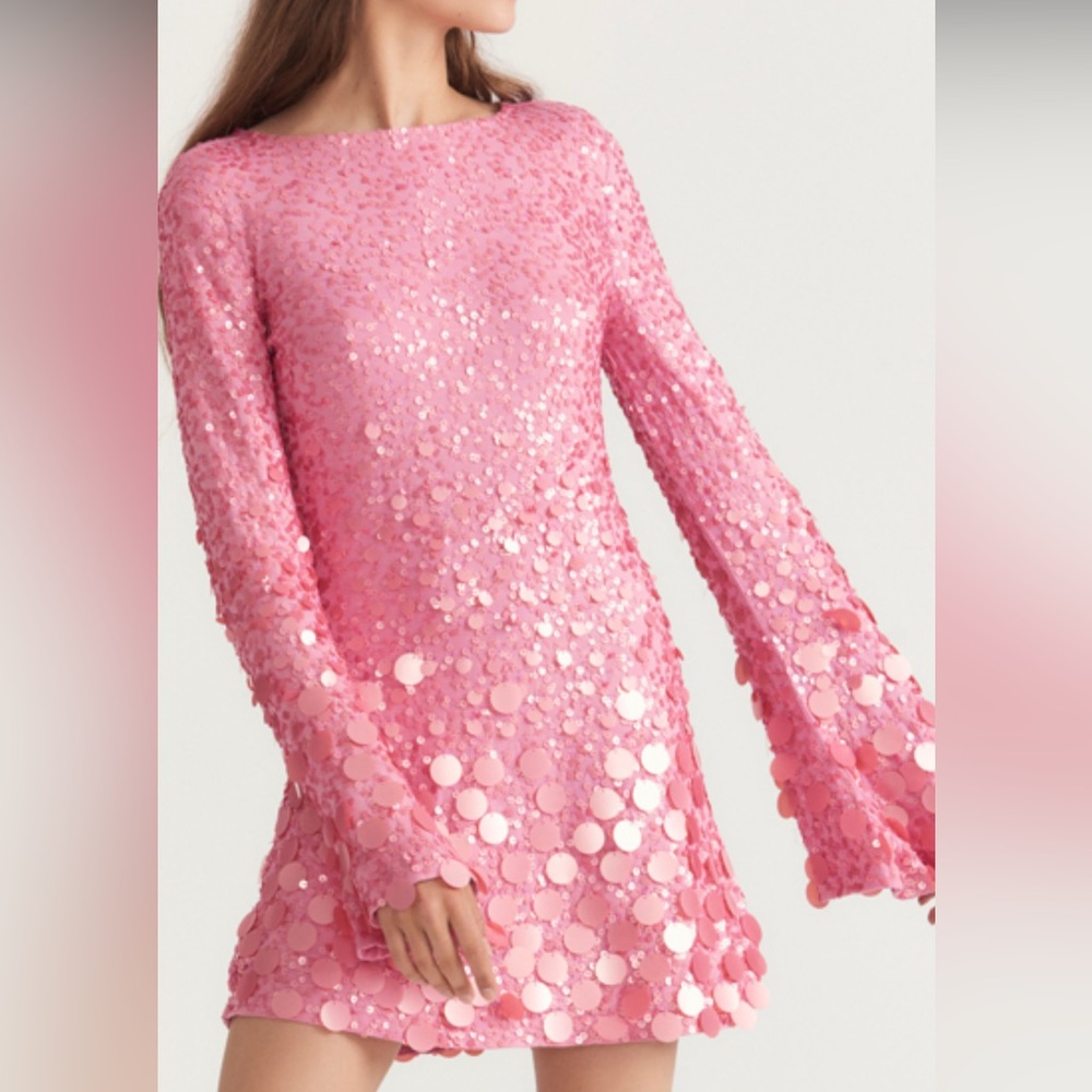 LoveShackFancy Pink Sequin Long Sleeve Dress